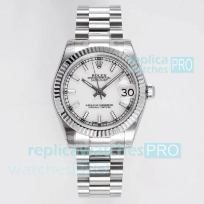 GS Factory Swiss Copy Rolex Datejust 31mm White Face Stainless Steel President Watch 